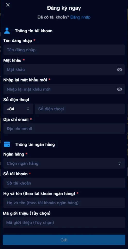 Đăng ký tài khoản tại Thắng88
